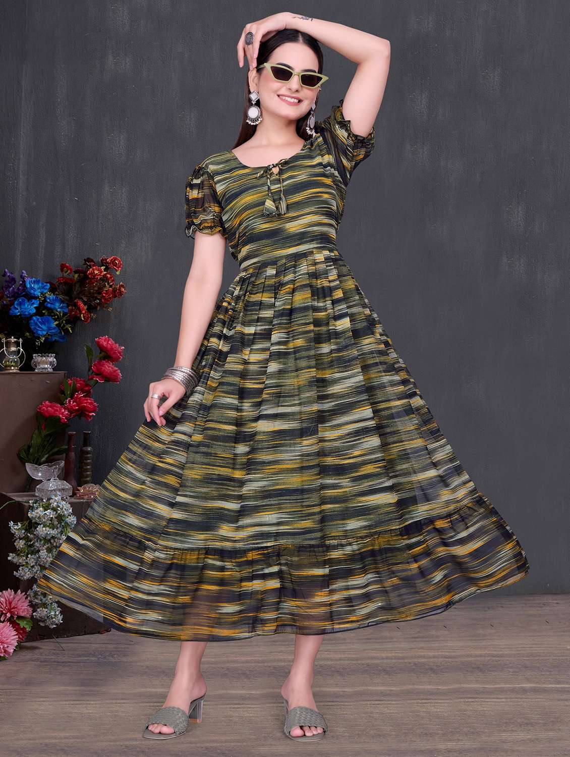 women printed puff sleeve tiered dress - 22147144 -  Standard Image - 3