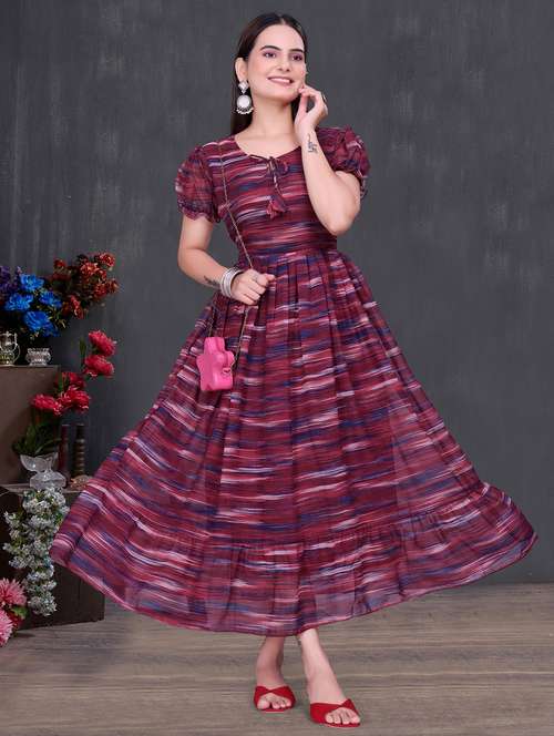 women printed short sleeve tiered dress - 22147145 -  Standard Image - 0