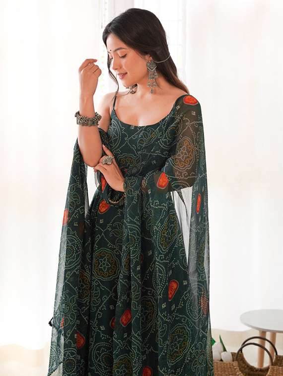 women bandhani printed shoulder strap kurta dupatta set - 22147149 - Standard Image - 5