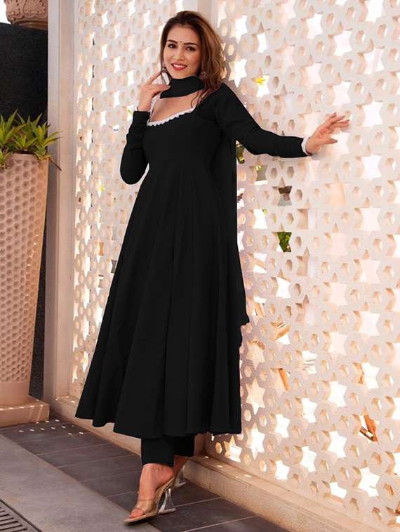 women solid long sleeve kurta pant with dupatta set
