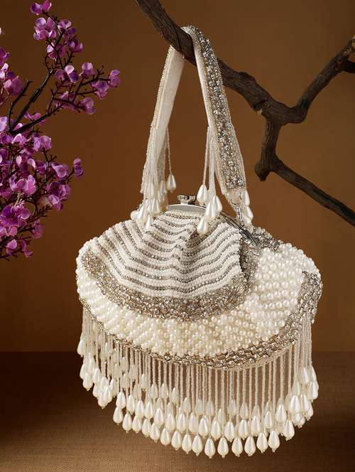 embellished off white velvet party clutch - 22147165 -  Standard Image - 0