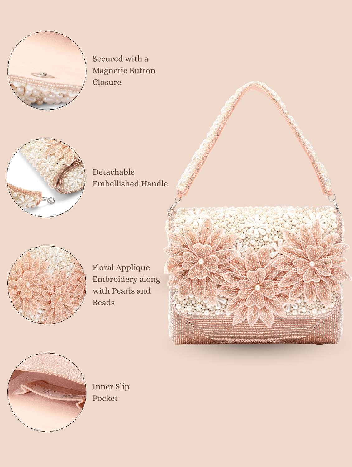 floral embellished clutch with bead handle - 22147166 - Standard Image - 3