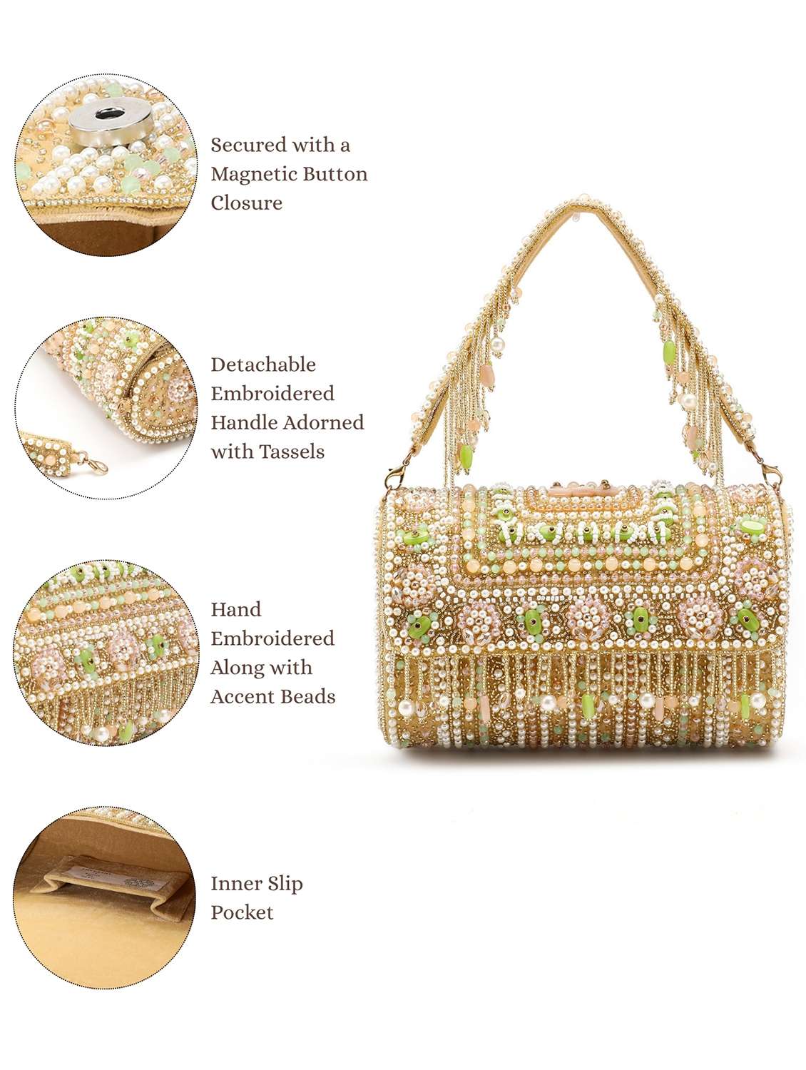 beige embellished velvet party clutch with handle - 22147167 - Standard Image - 3