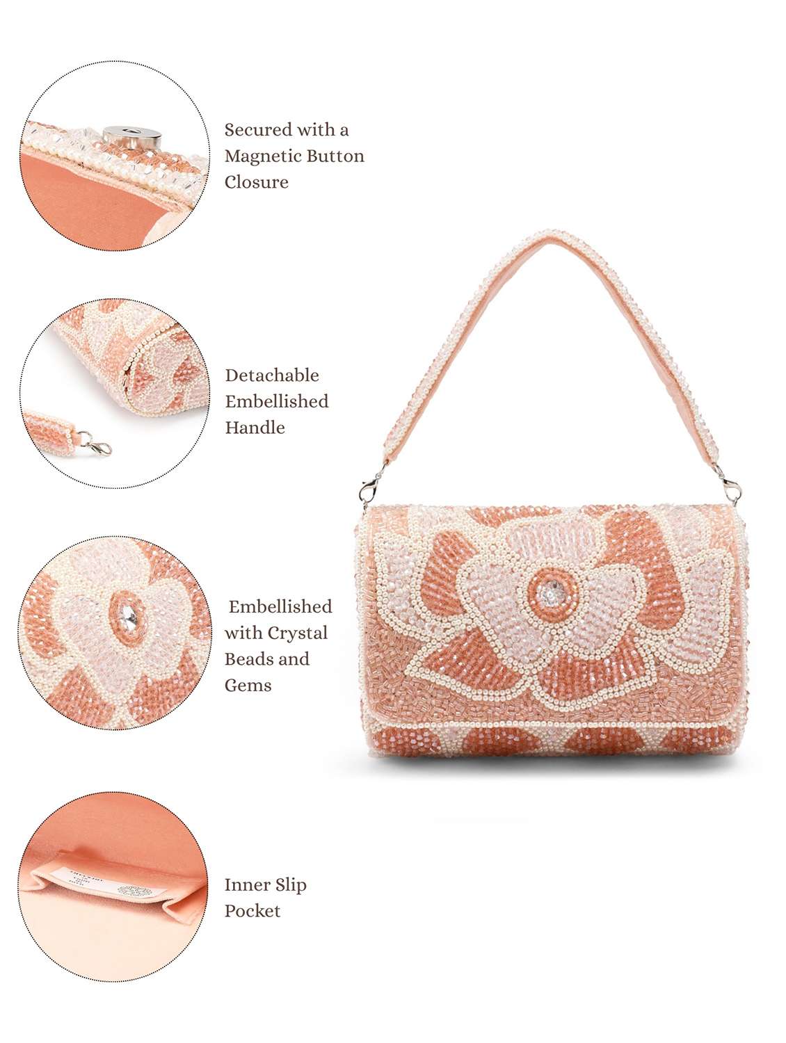 embellished floral beads crystals party clutch pink - 22147170 -  Standard Image - 3