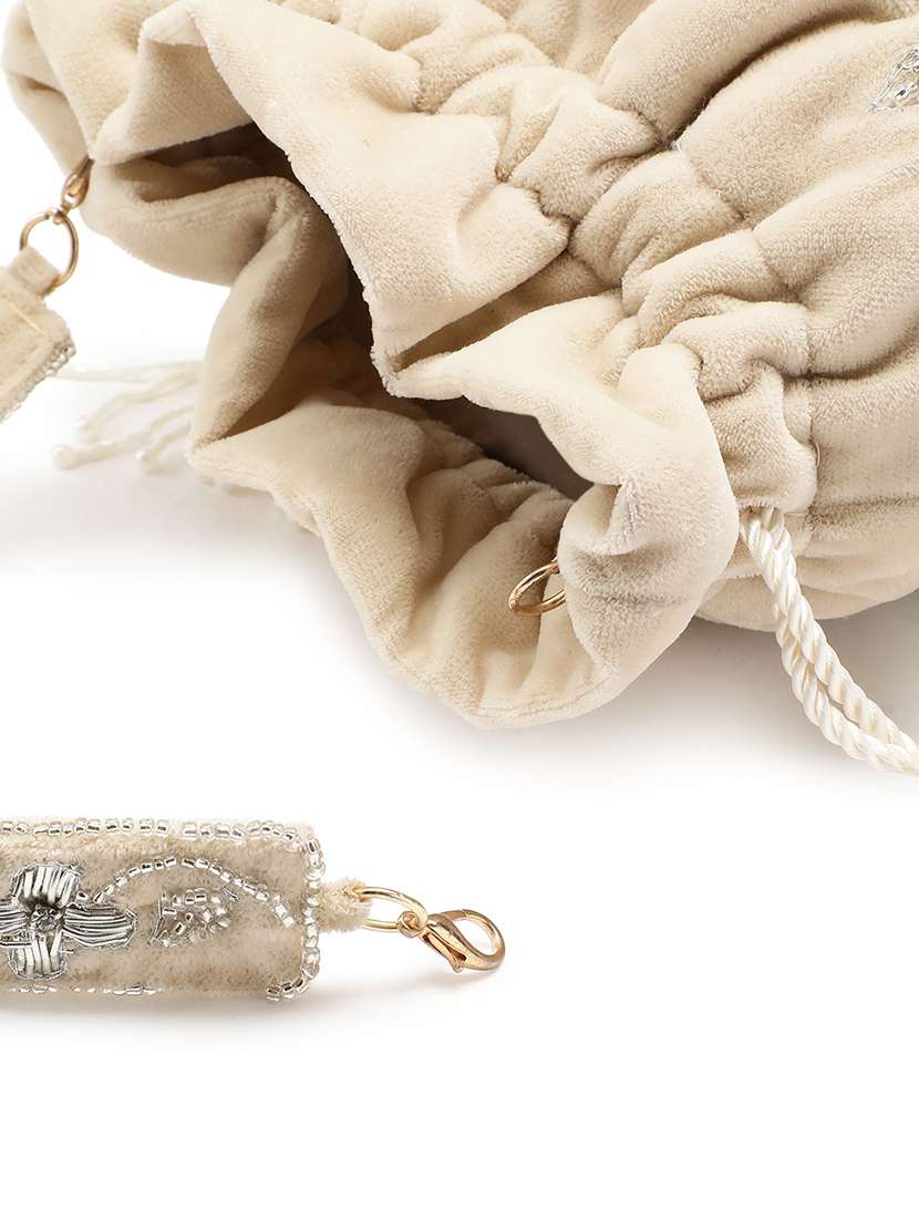 embroidered velvet potli with fringe - 22147171 -  Standard Image - 3