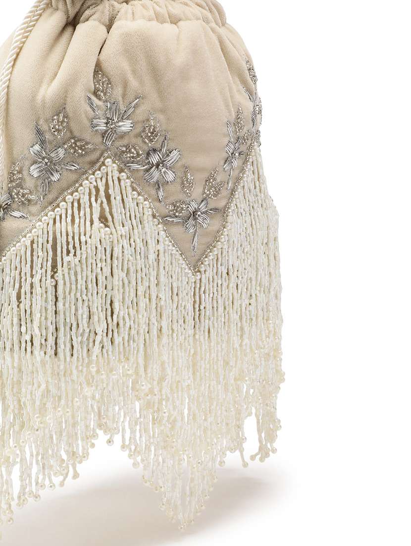 embroidered velvet potli with fringe - 22147171 -  Standard Image - 5