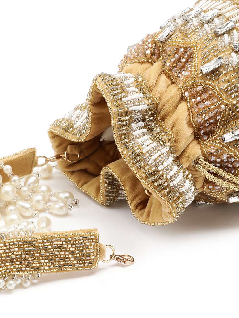 embellished velvet potli with drawstring closure - 22147172 -  Standard Image - 3