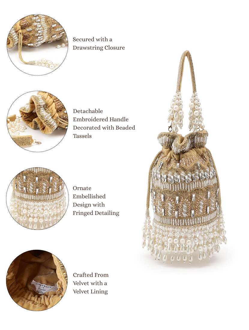 embellished velvet potli with drawstring closure - 22147172 -  Standard Image - 8