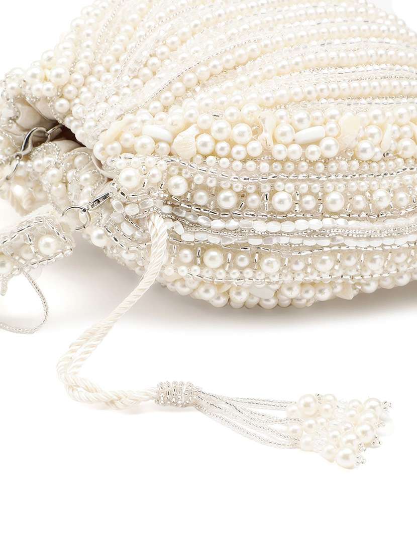 embellished pearl off white potli party - 22147173 -  Standard Image - 3