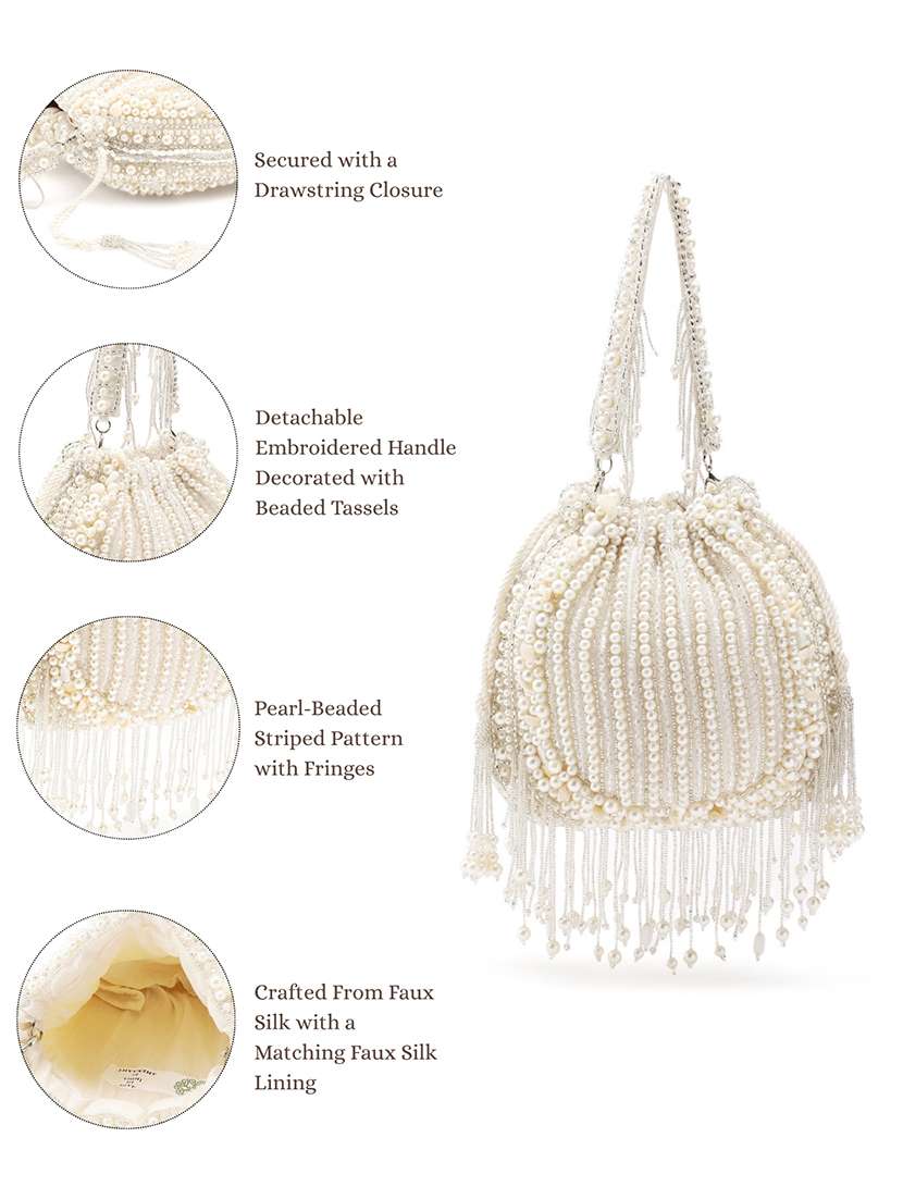 embellished pearl off white potli party - 22147173 -  Standard Image - 8
