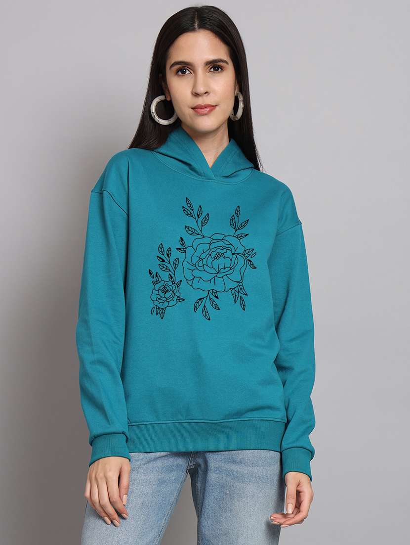 women printed long sleeve hooded sweatshirt