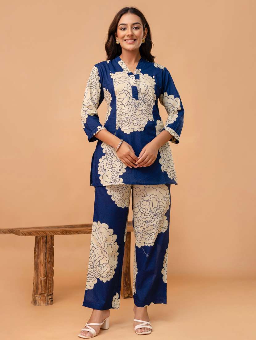women three quarter sleeve regular fit ethnic co-ord set