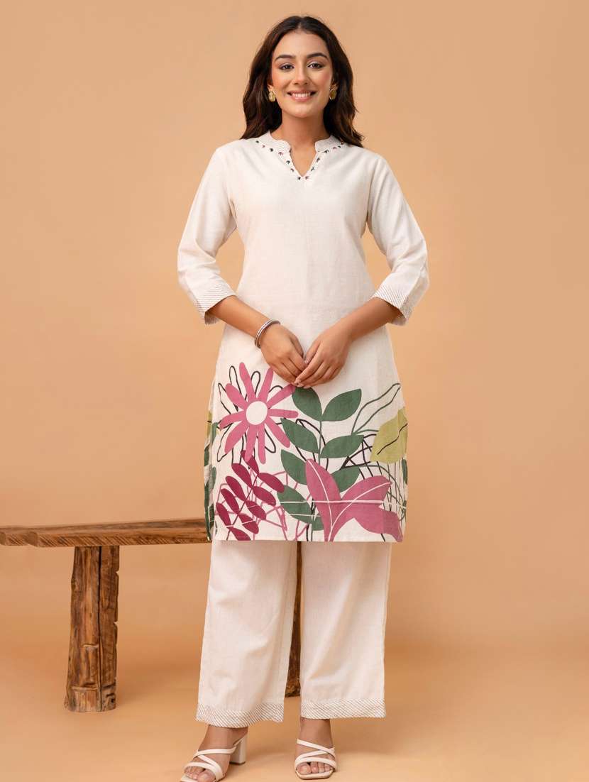 women three quarter sleeve regular fit ethnic co-ord set