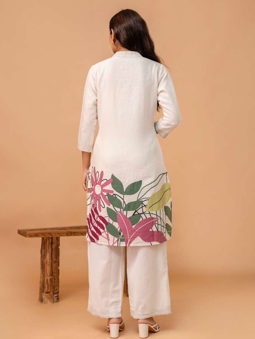 women three quarter sleeve regular fit ethnic co-ord set - 22147200 -  Standard Image - 3