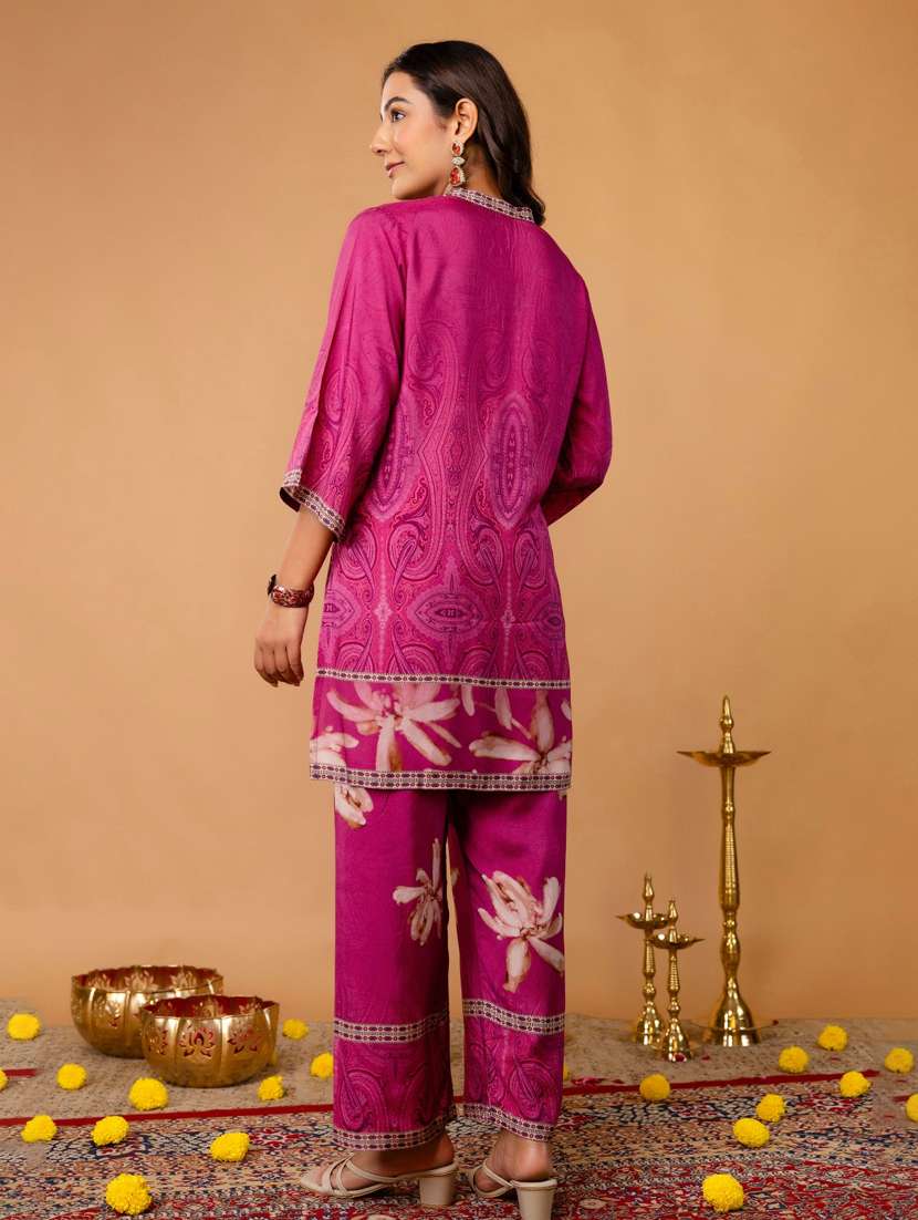 women three quarter sleeve regular fit ethnic co-ord set - 22147201 -  Standard Image - 3