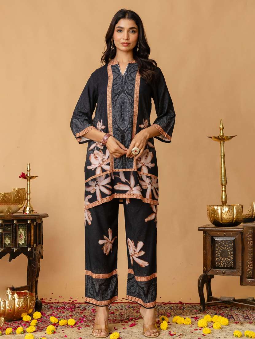 women three quarter sleeve regular fit ethnic co-ord set
