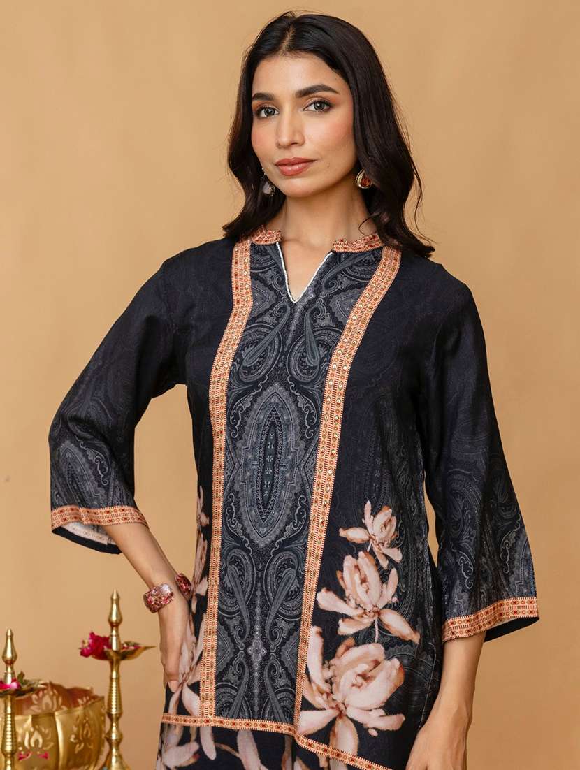 women three quarter sleeve regular fit ethnic co-ord set - 22147202 -  Standard Image - 3