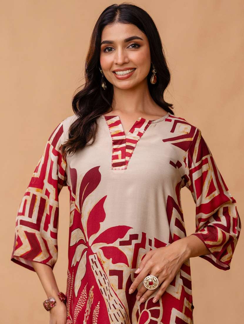 women three quarter sleeve regular fit ethnic co-ord set - 22147204 -  Standard Image - 3