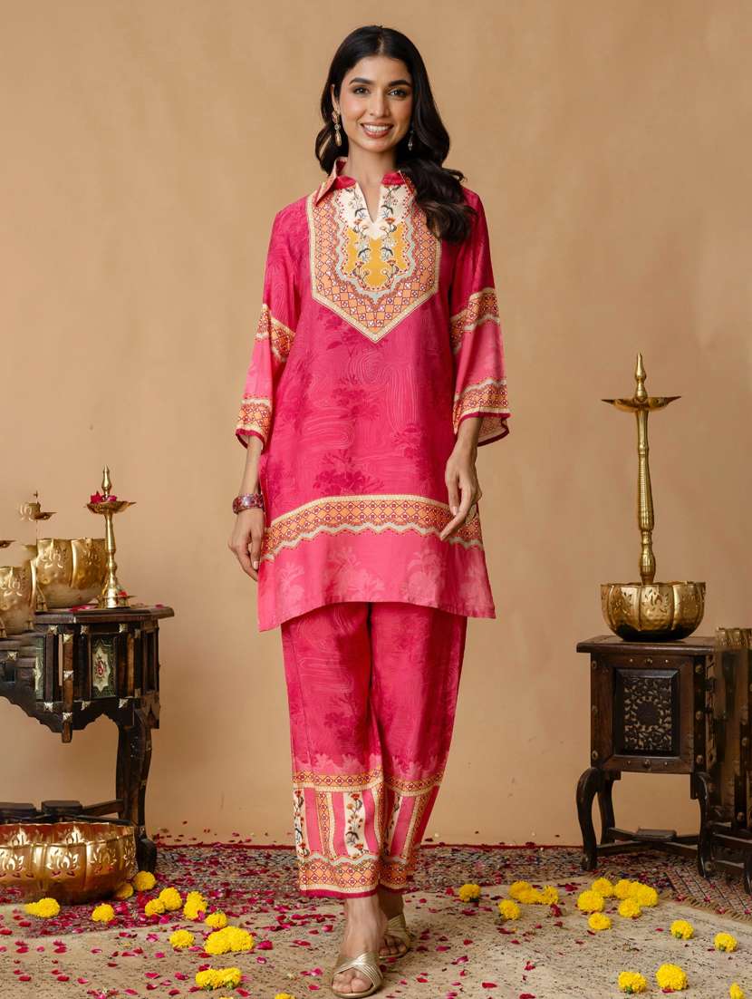 women three quarter sleeve regular fit ethnic co-ord set - 22147205 - Zoom Image - 0