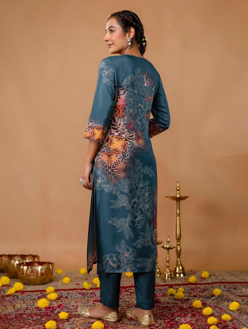 women printed three quarter sleeve kurta pant with dupatta set - 22147210 -  Standard Image - 3