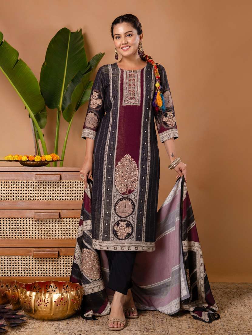 women printed three quarter sleeve kurta pant with dupatta set - 22147211 -  Standard Image - 3