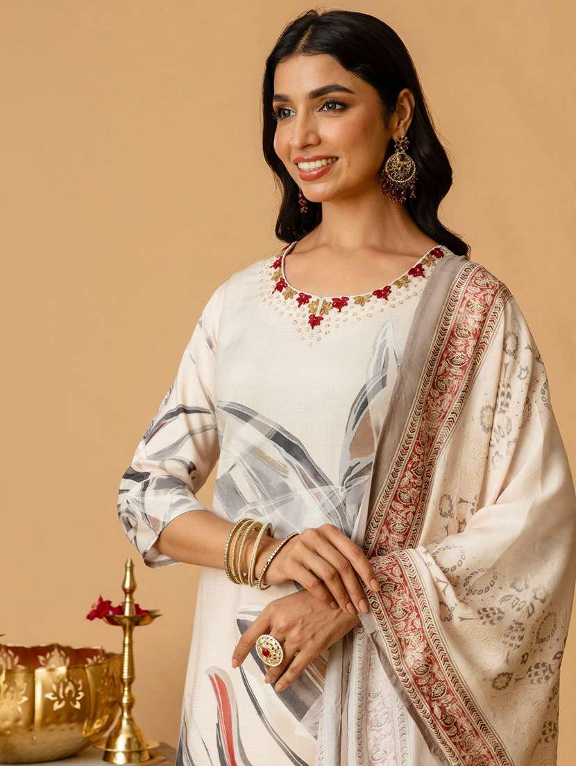 women printed three quarter sleeve kurta pant with dupatta set - 22147213 -  Standard Image - 5