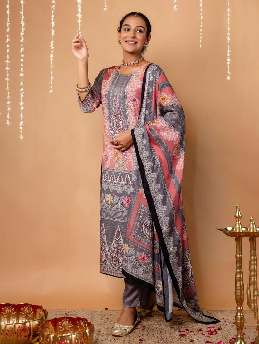 women printed three quarter sleeve kurta pant with dupatta set - 22147214 -  Standard Image - 3
