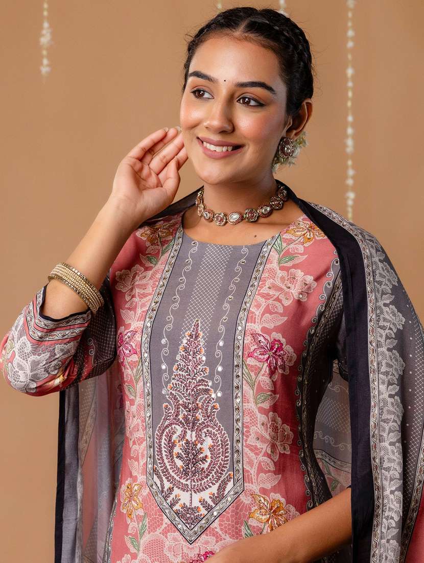 women printed three quarter sleeve kurta pant with dupatta set - 22147214 -  Standard Image - 5
