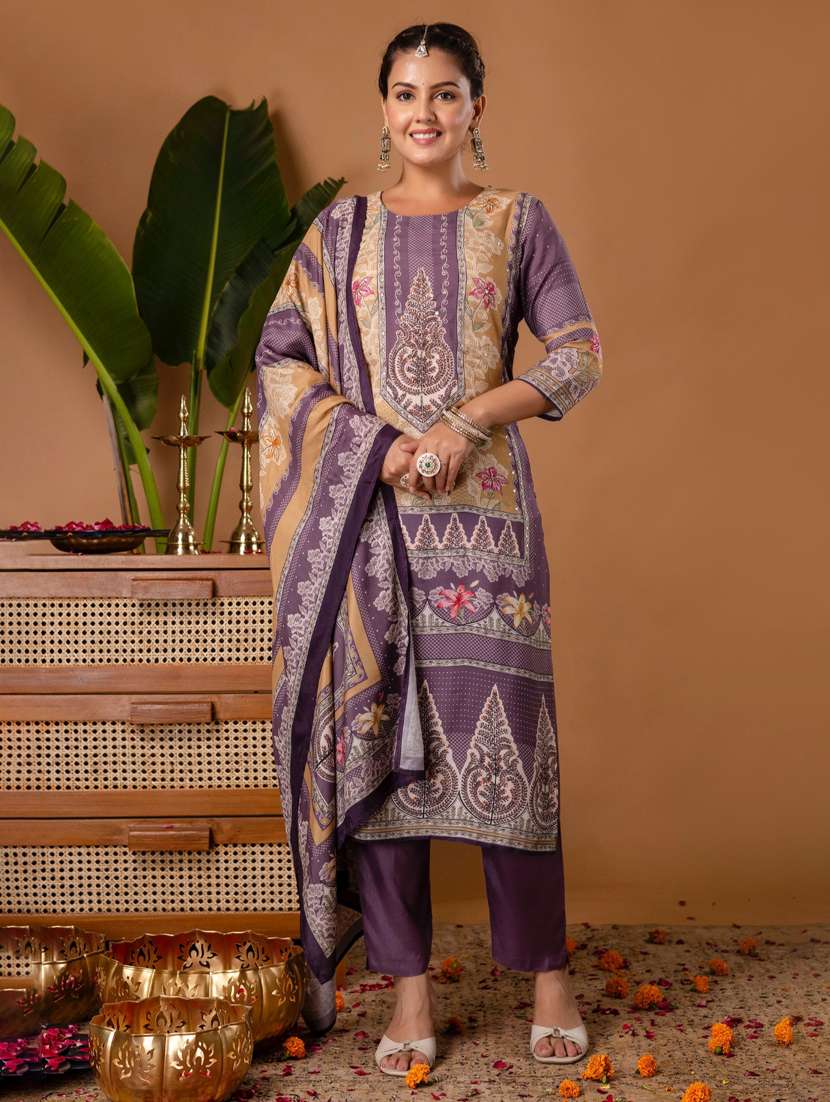women printed three quarter sleeve kurta pant with dupatta set - 22147215 -  Standard Image - 3