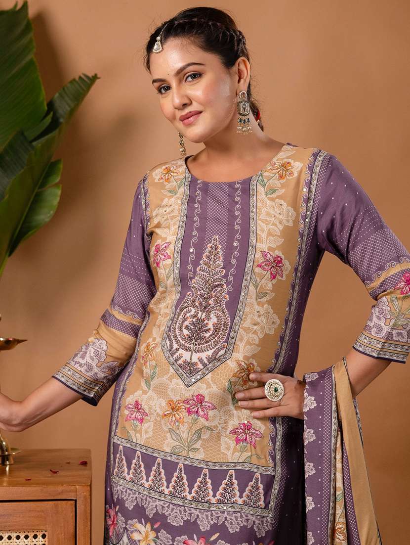 women printed three quarter sleeve kurta pant with dupatta set - 22147215 -  Standard Image - 5