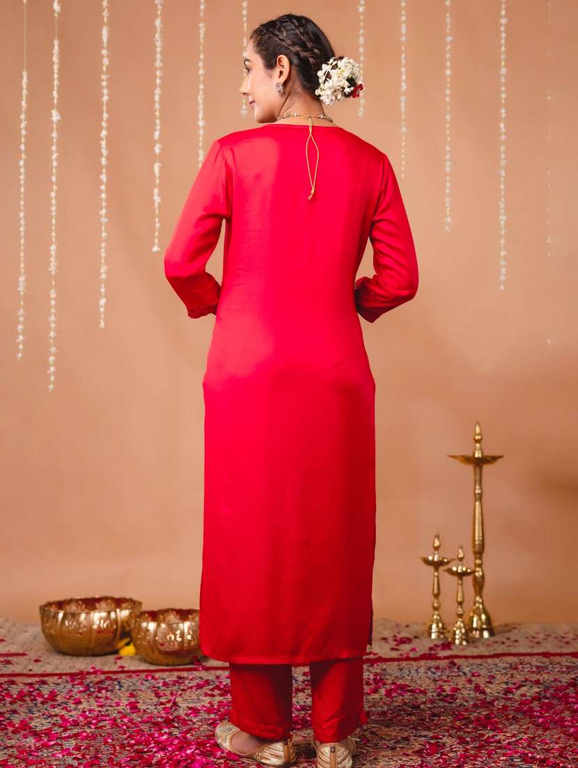 women embroidered three quarter sleeve kurta pant with dupatta set - 22147224 -  Standard Image - 3