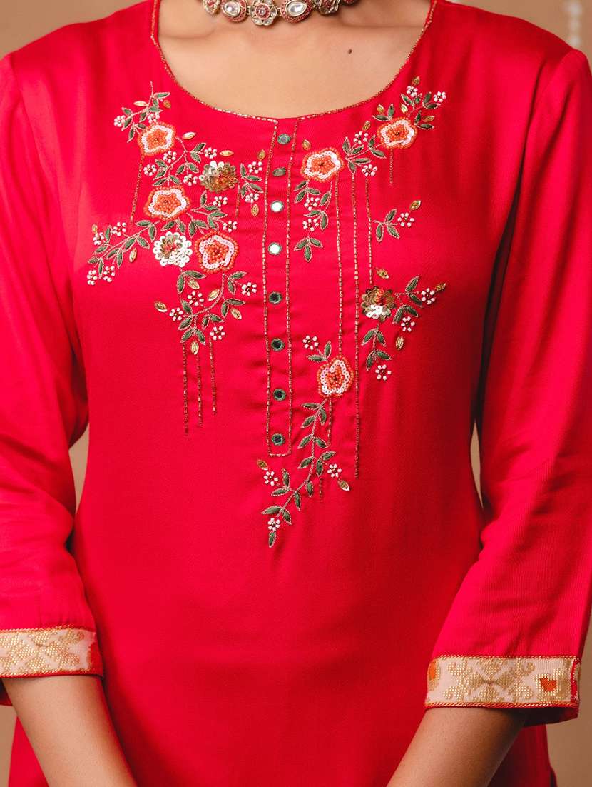 women embroidered three quarter sleeve kurta pant with dupatta set - 22147224 -  Standard Image - 5