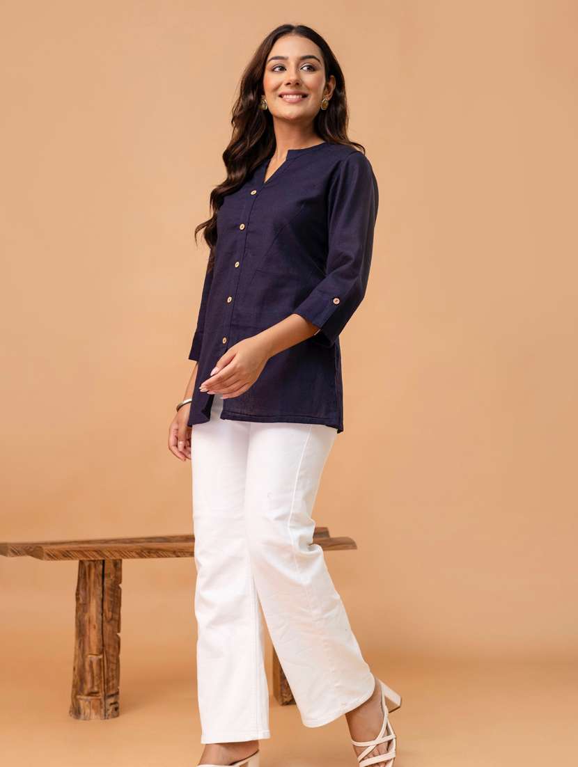 women solid three quarter sleeve straight kurti - 22147230 -  Standard Image - 3