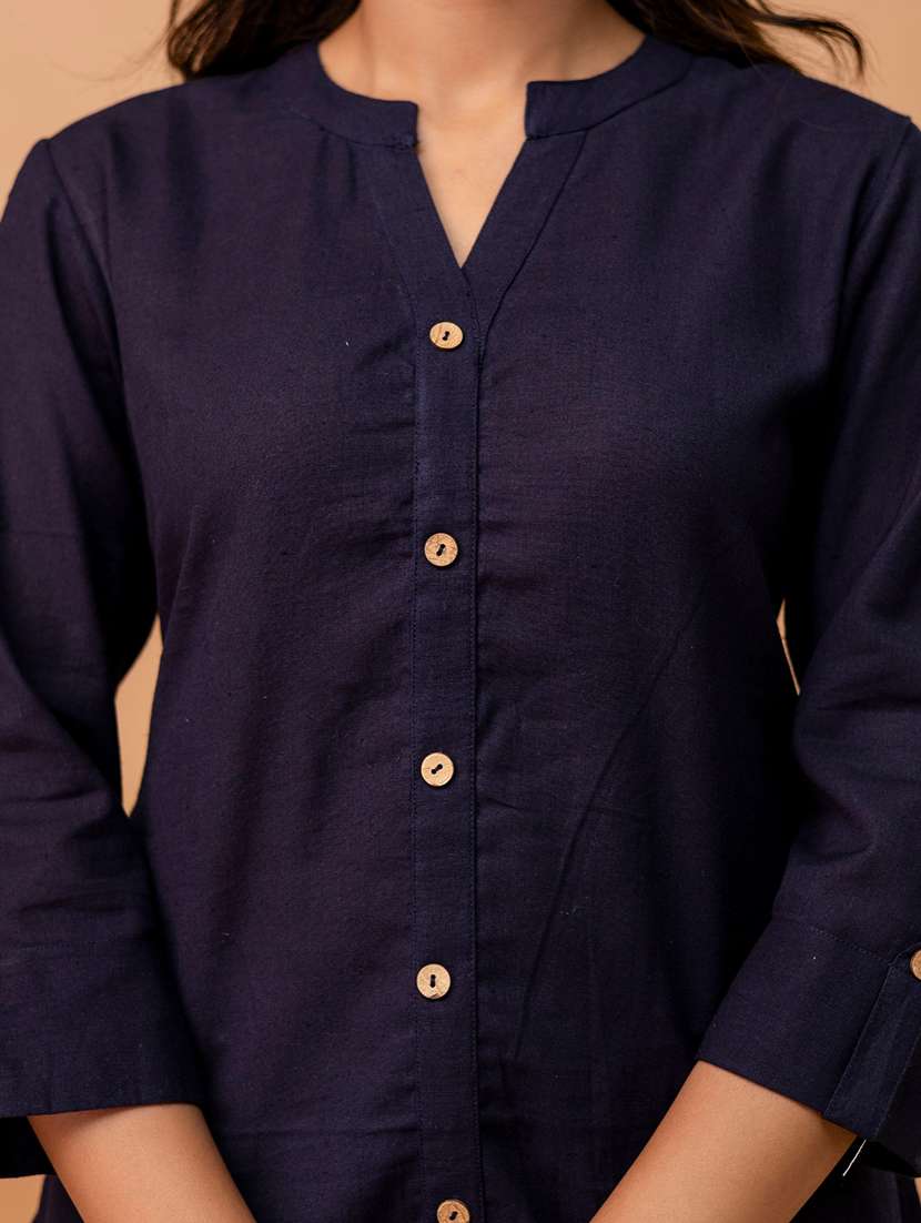 women solid three quarter sleeve straight kurti - 22147230 -  Standard Image - 5