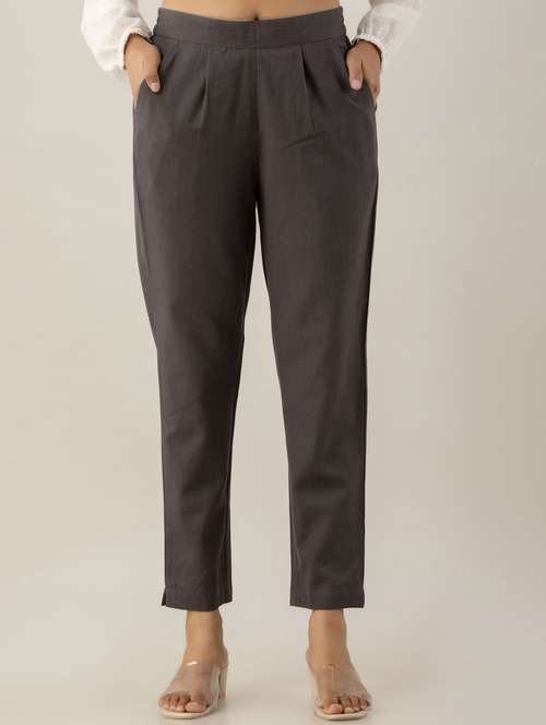 women solid mid rise cigarette pants  - 22147231 -  Standard Image - 0