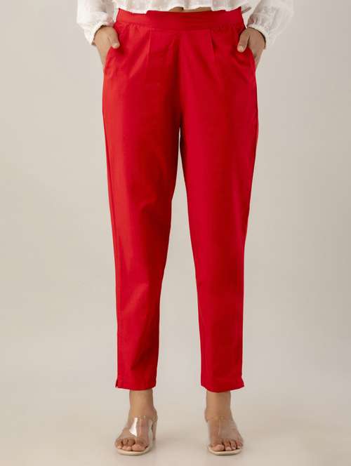 women solid mid rise cigarette pants  - 22147232 -  Standard Image - 0