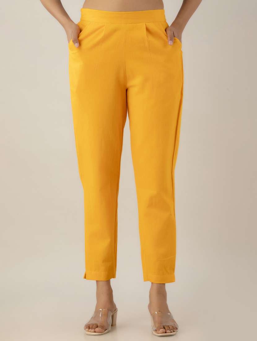 women solid mid rise cigarette pants 