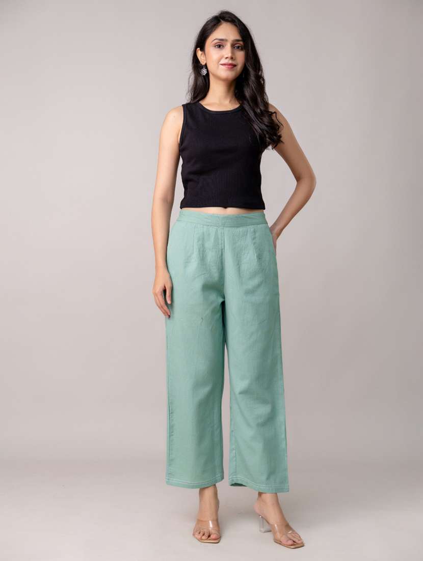 women solid mid rise straight trouser - 22147237 -  Standard Image - 5