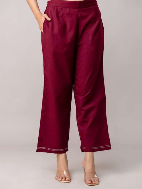 women solid mid rise straight trouser - 22147238 -  Standard Image - 0