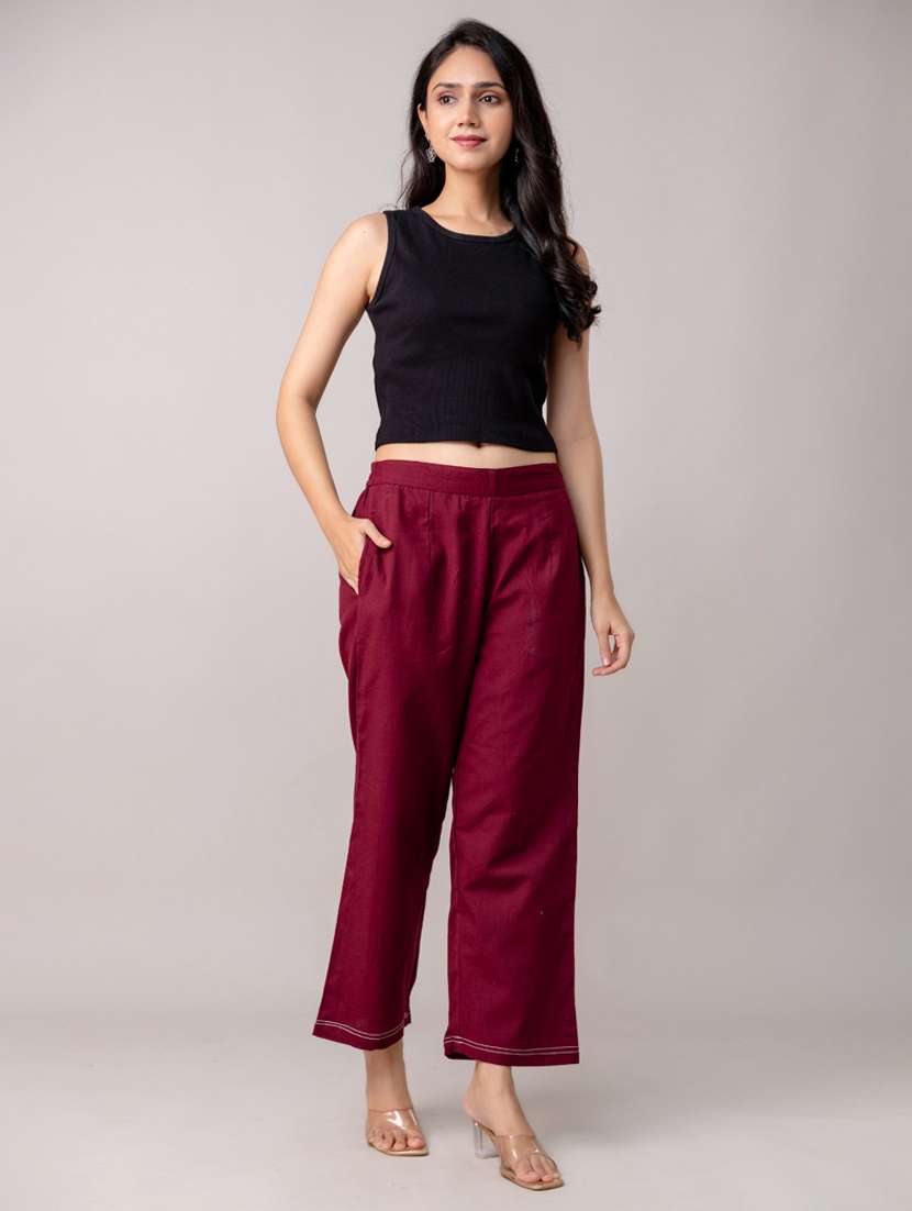women solid mid rise straight trouser - 22147238 -  Standard Image - 5