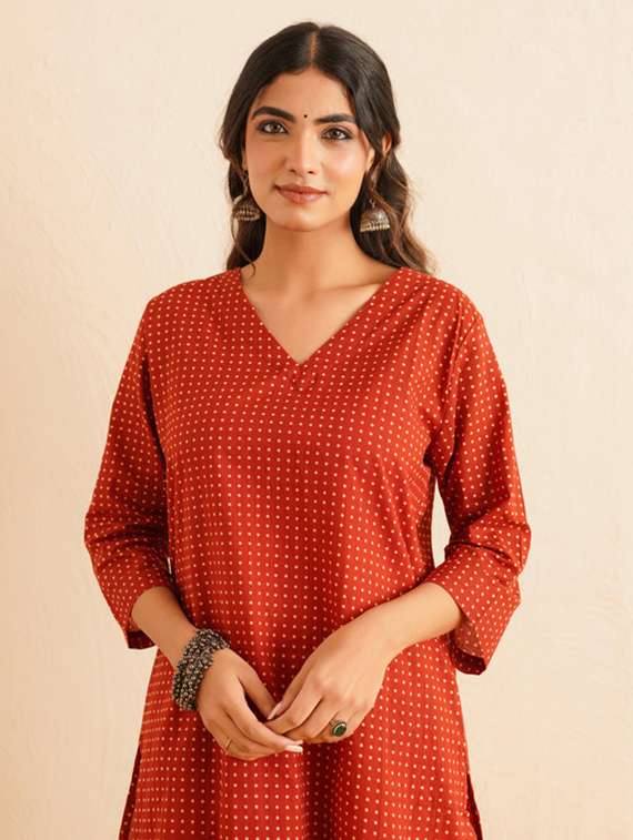 women polka dot three quarter sleeve kurta palazzo set - 22147255 -  Standard Image - 3