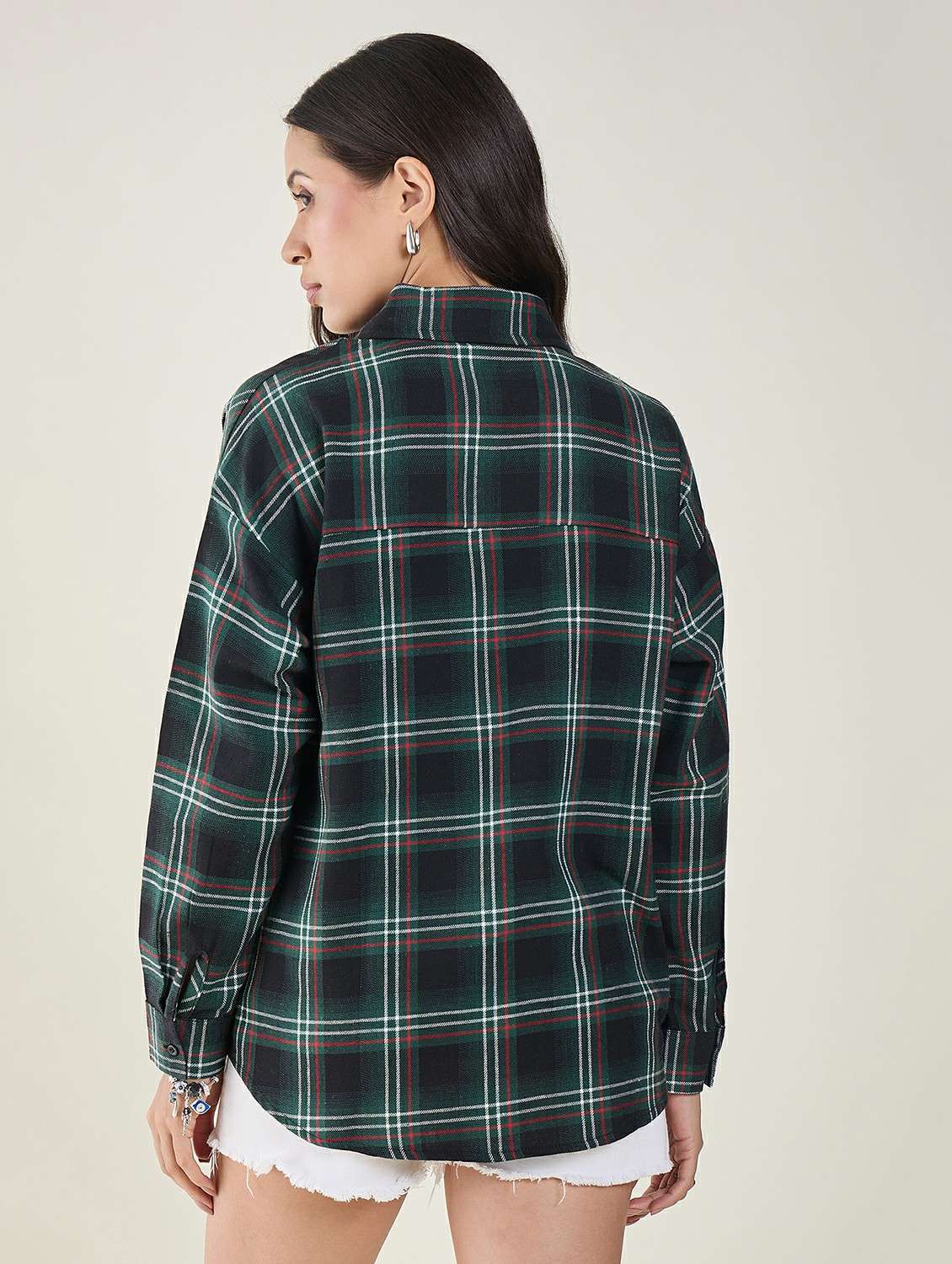 women checkered long sleeve oversized shirt - 22147433 - Standard Image - 3