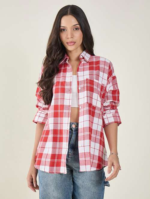 women checkered long sleeve oversized shirt - 22147434 - Standard Image - 0