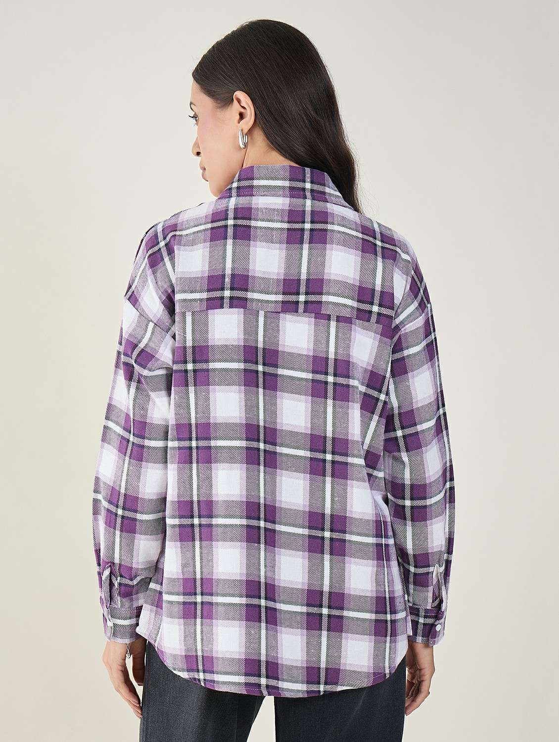 women checkered long sleeve oversized shirt - 22147435 - Standard Image - 3