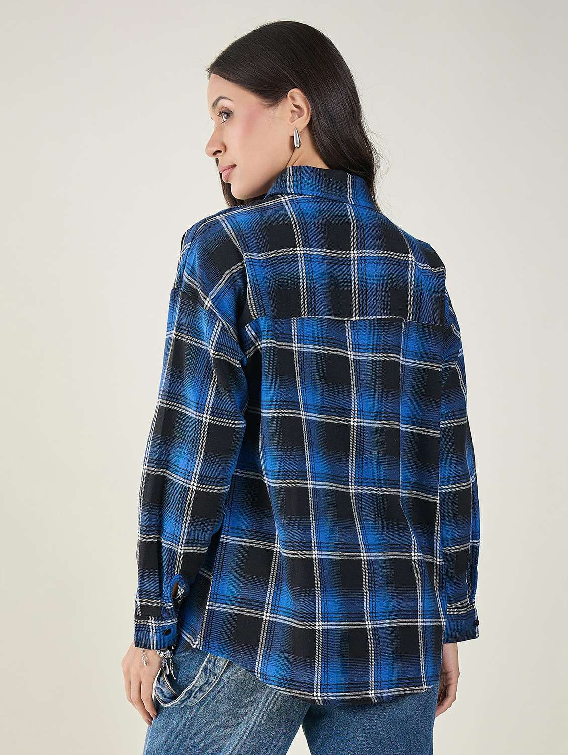 women checkered long sleeve oversized shirt - 22147436 - Standard Image - 3