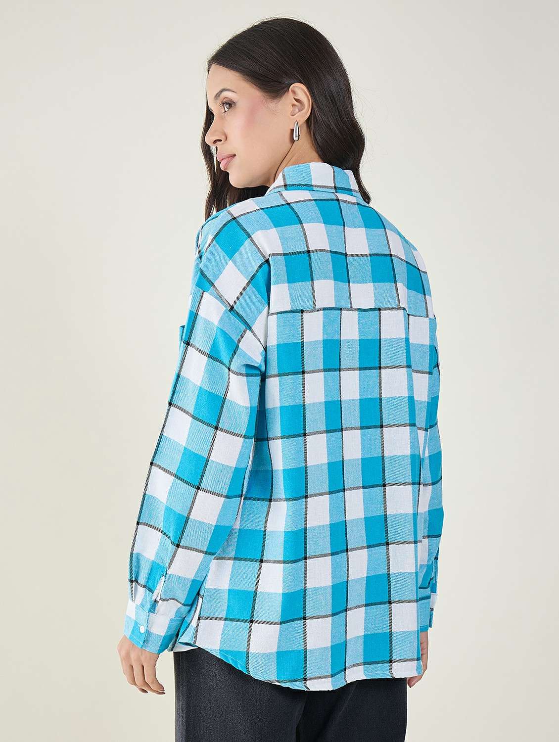 women checkered long sleeve oversized shirt - 22147437 -  Standard Image - 3