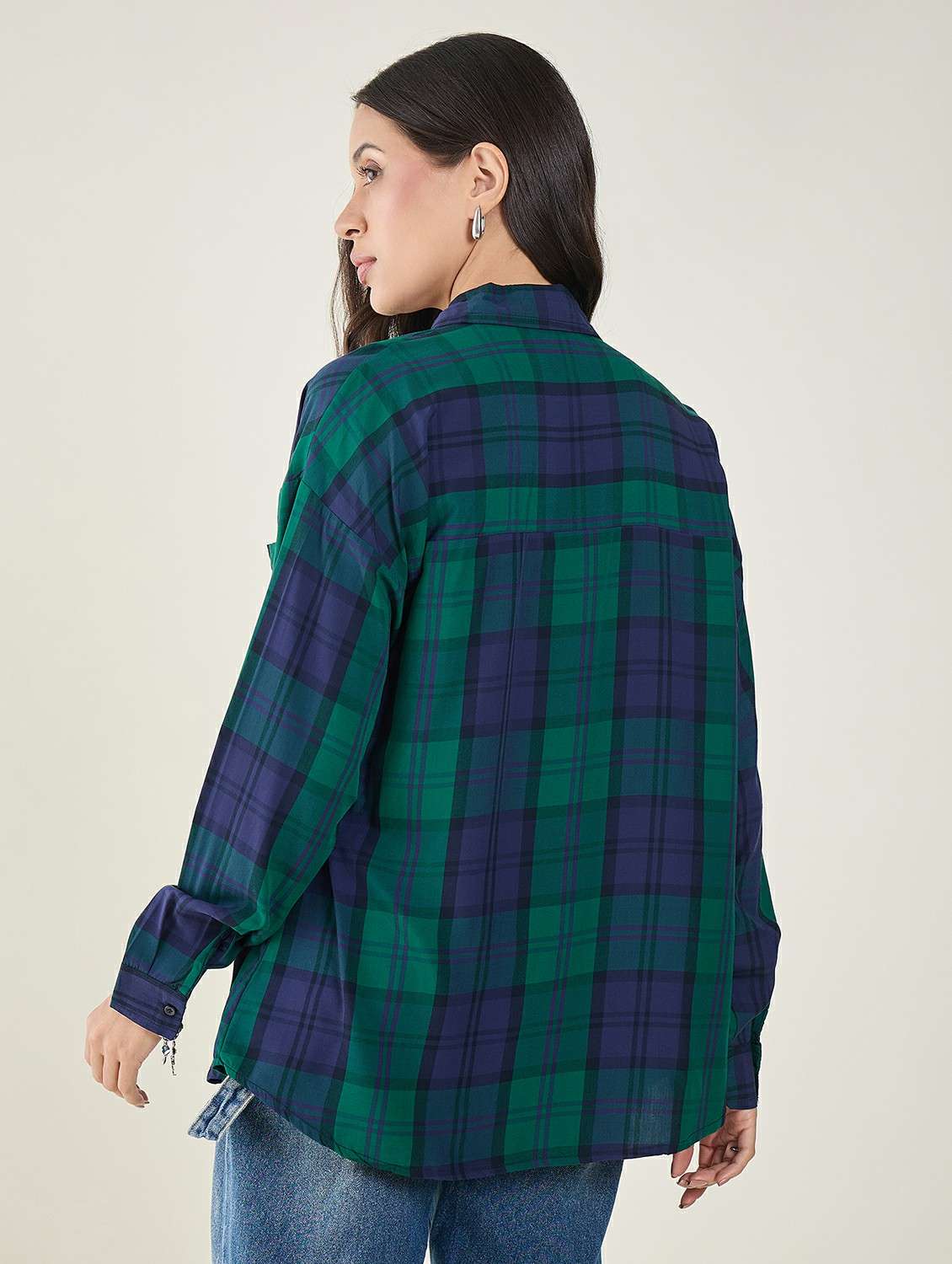 women checkered long sleeve oversized shirt - 22147438 -  Standard Image - 3