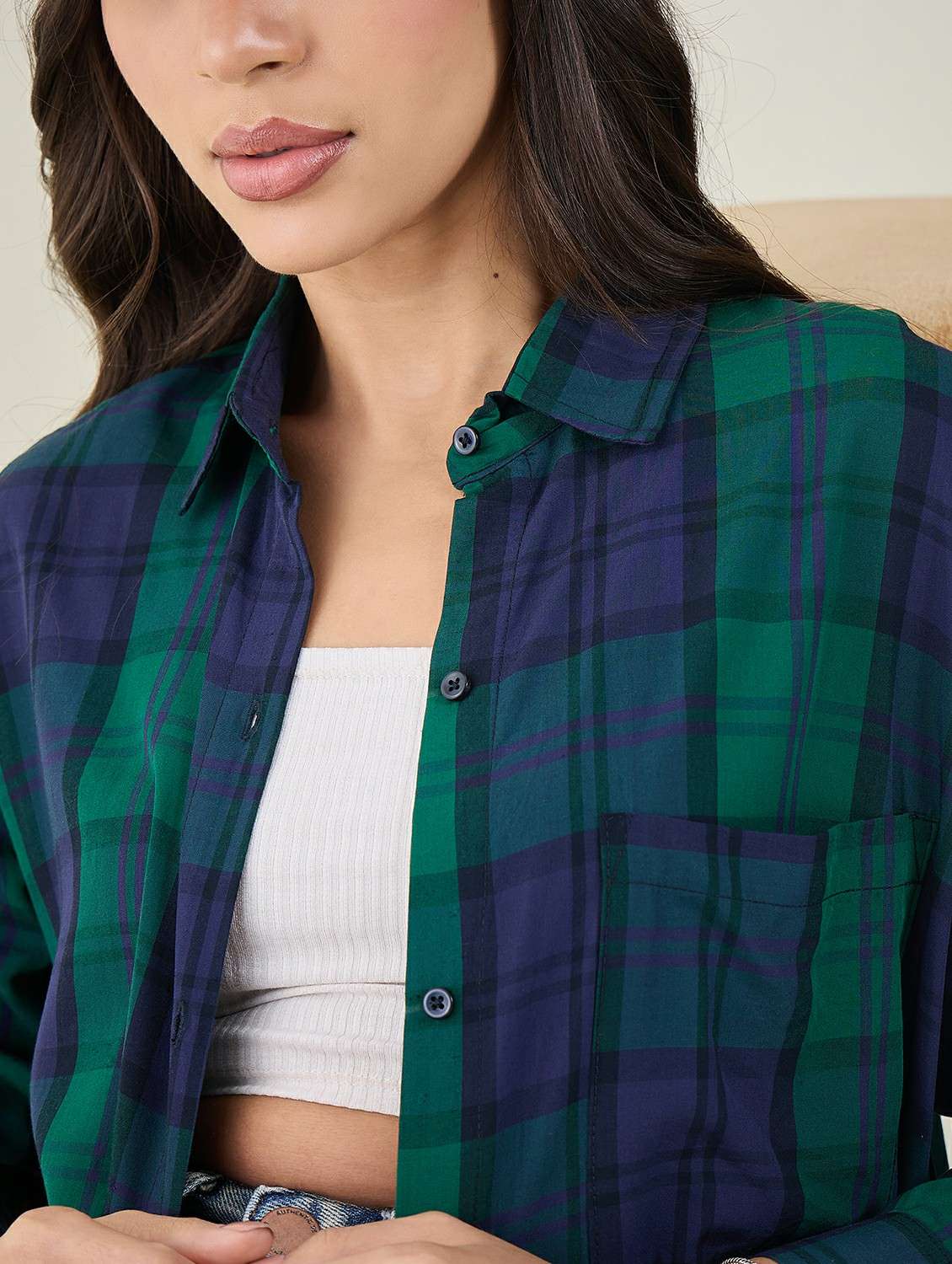 women checkered long sleeve oversized shirt - 22147438 -  Standard Image - 5