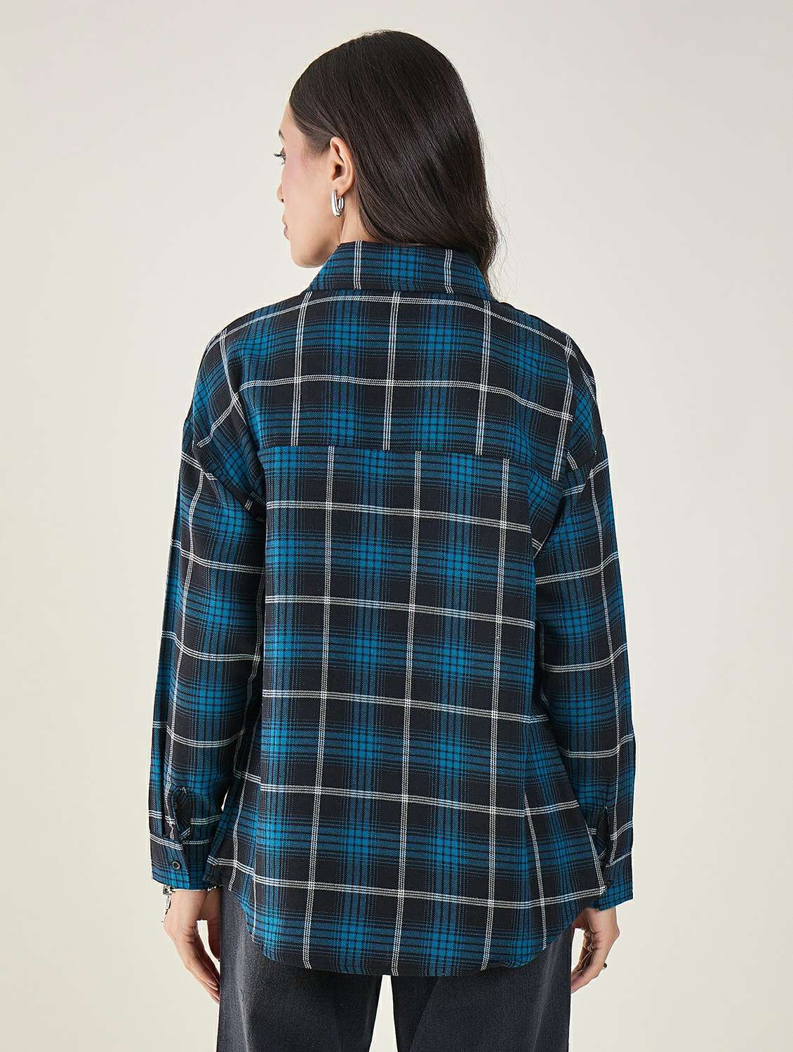 women checkered long sleeve oversized shirt - 22147439 -  Standard Image - 3