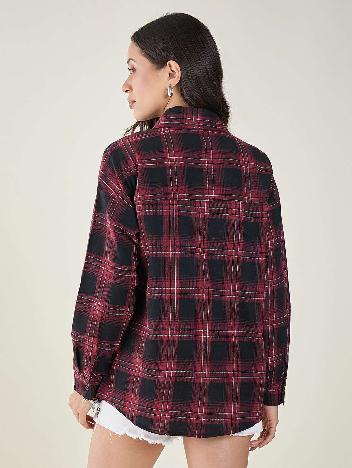 women checkered long sleeve oversized shirt - 22147440 -  Standard Image - 3